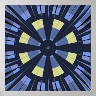 Navy Blue Wheel of Fortune Fractal Art Poster