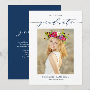 Navy Blue Whimsical Script 2023 Photo Graduation Invitation