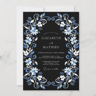 Navy Blue Whimsical Winter Wedding Invitation