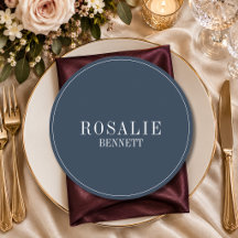 Navy Blue Whimsy Formal Round Wedding Guest Place 