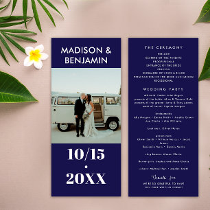 Navy Blue White 1 Photo Bold Minimalist Wedding Program