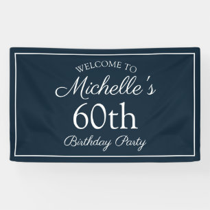 Navy Blue White 60th Birthday Party Banner