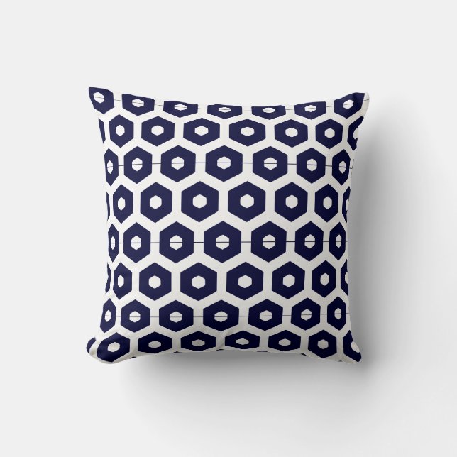 Navy blue  white  abstract pattern solid back cushion (Front)