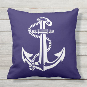 Navy Blue White Anchor Nautical Cushion