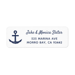 Navy Blue & White Anchor Nautical Return Address Label