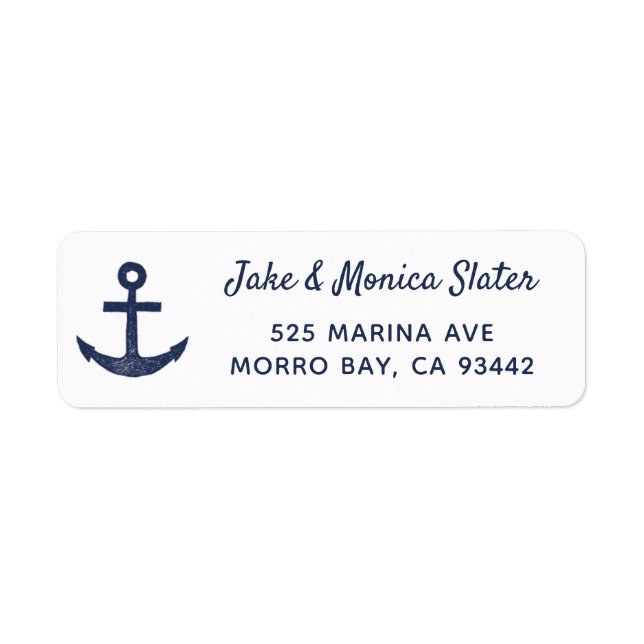 Navy Blue & White Anchor Nautical Return Address Label (Front)