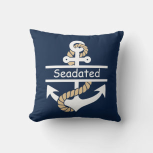 Navy Blue White Anchor Nautical Throw Pillow