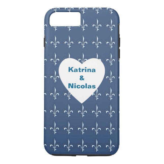 Navy Blue White Anchors Heart Pattern Monogram Case-Mate iPhone Case (Back)