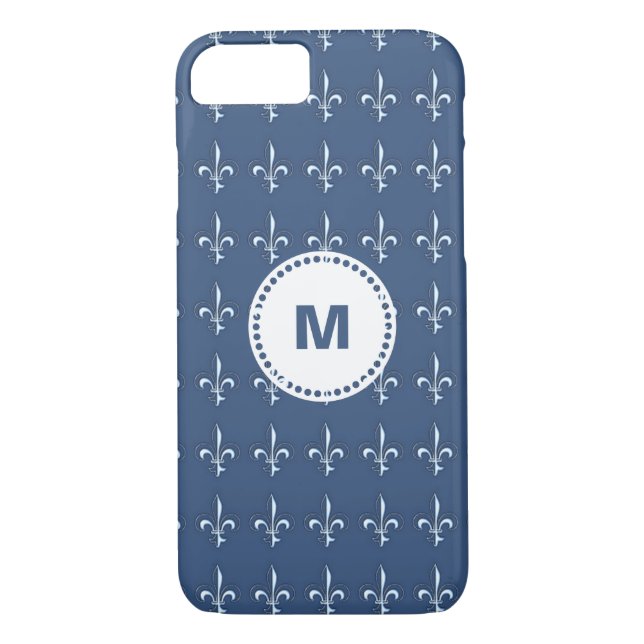 Navy Blue White Anchors Pattern Monogram Case-Mate iPhone Case (Back)