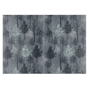 Navy Blue White and Faux Glitter Trees Cutting Board