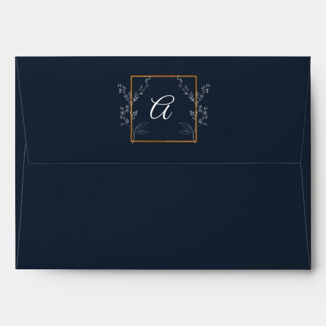 Navy Blue, White and Gold Floral Envelope (Back (Top Flap))