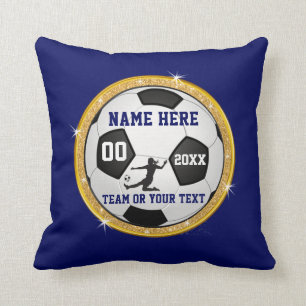 Navy Blue, White and Gold Soccer Gifts for Girls Cushion