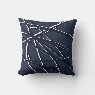 Navy Blue & White Artistic Abstract Linear Design Cushion