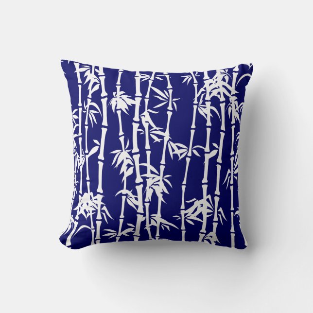 Navy blue, white bamboo custom cushion (Front)