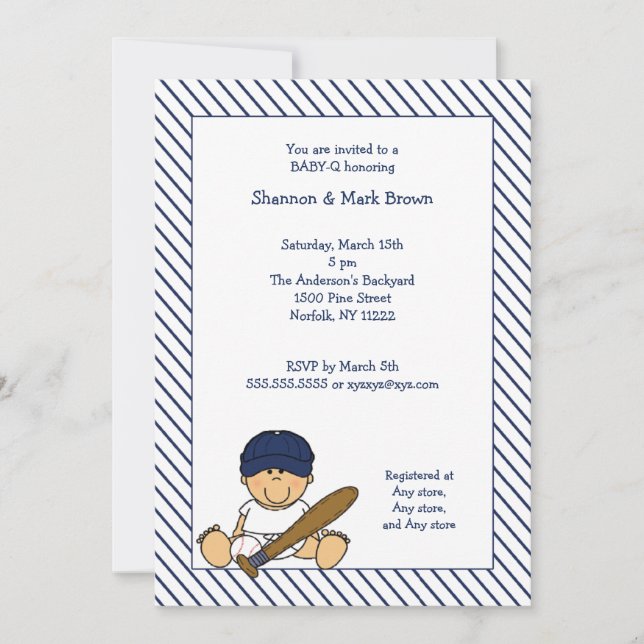 Navy Blue & White Baseball Baby Shower Invite med (Front)
