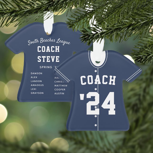 Navy Blue & White Baseball Coach Team Jersey Ornament (Creator Uploaded)