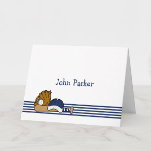 Navy Blue White Baseball Custom Thank You Note 2 Note Card