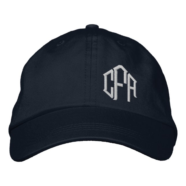 Navy Blue White Block Font Monogrammed  Embroidered Hat (Front)