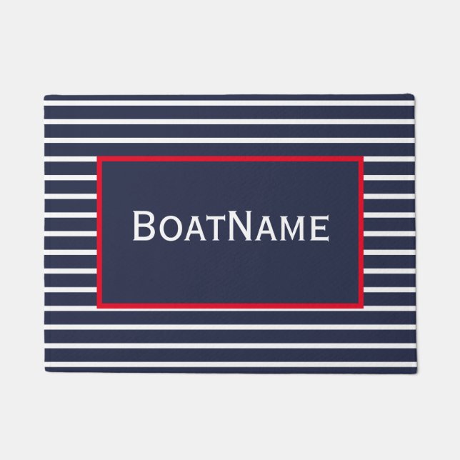 Navy Blue & White Boat Name Doormat (Front)