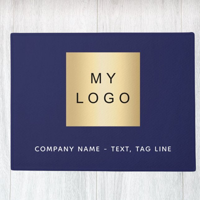 Navy blue white business logo doormat (Creator Uploaded)