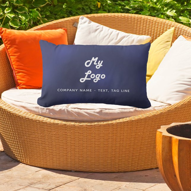 Navy blue white business logo elegant pool lumbar cushion (Creator Uploaded)