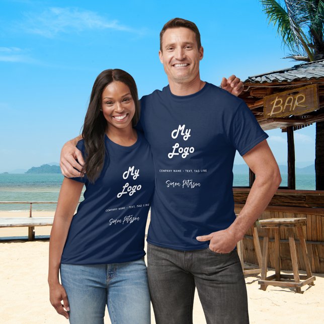 Navy blue white business logo name signature T-Shirt (Creator Uploaded)