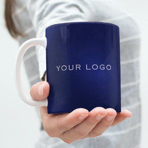 Navy blue white business logo rectangular coffee mug