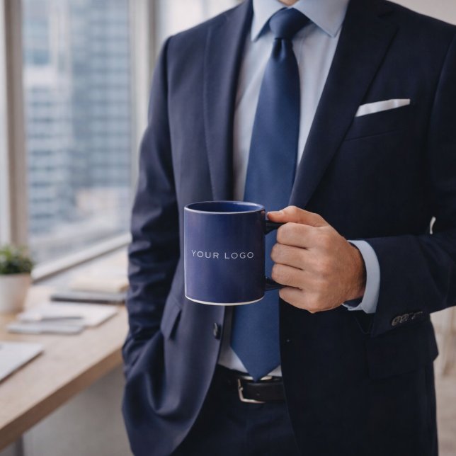 Navy blue white business logo rectangular mug (Creator Uploaded)