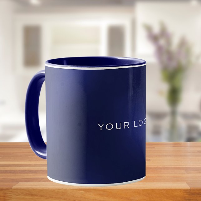 Navy blue white business logo rectangular mug (Creator Uploaded)