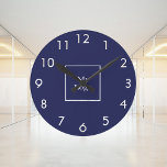 Navy blue white business logo round clock<br><div class="desc">A classic navy blue background. Personalise and add your business,  company logo.  White clock numbers.</div>