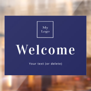 Navy blue white business logo welcome