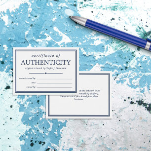 Navy Blue White Certificate of Authenticity