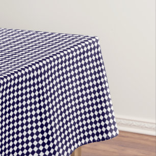 Navy Blue White Checkered Check Pattern Modern Tablecloth