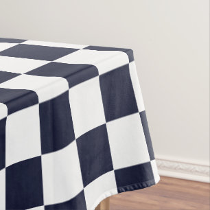 Navy Blue White Chequered Pattern Dining Table Tablecloth