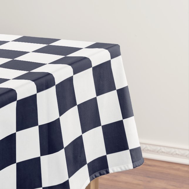 Navy Blue White Chequered Pattern Party Home Decor Tablecloth (In Situ)