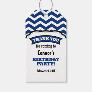Navy Blue White Chevron Birthday Thank You Tags