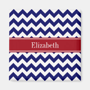 Navy Blue White Chevron Cranberry Name Monogram Magnet