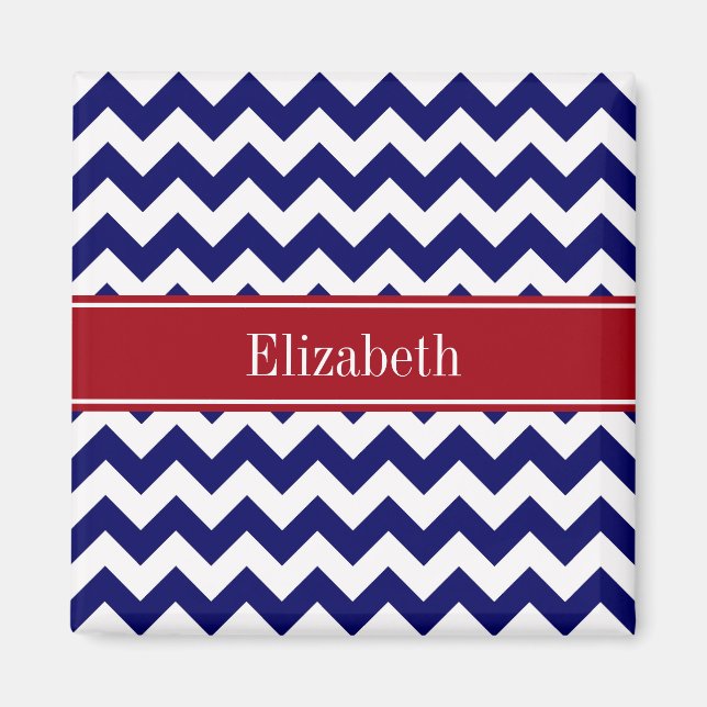 Navy Blue White Chevron Cranberry Name Monogram Magnet (Front)