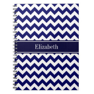 Navy Blue White Chevron Navy Name Monogram Notebook