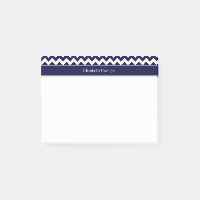 Navy Blue White Chevron Navy Name Monogram Post-it Notes (Front)