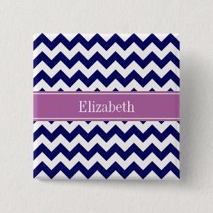 Navy Blue White Chevron Orchid Name Monogram 15 Cm Square Badge