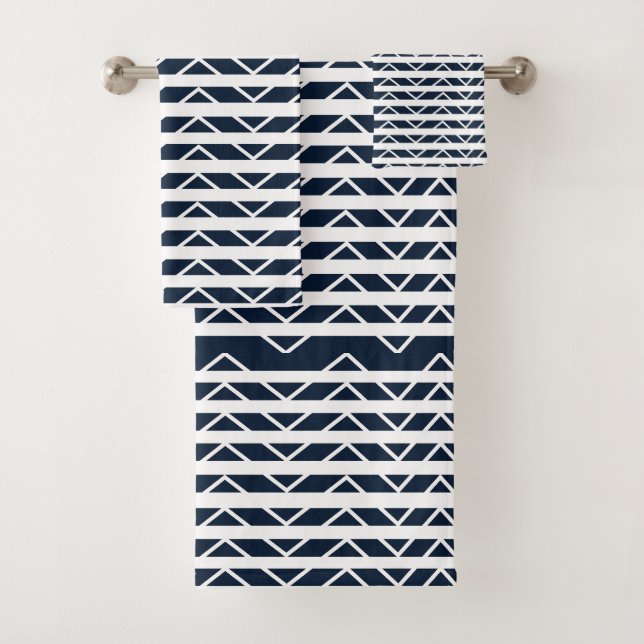 Navy Blue White Chevron Pattern   Bath Towel Set (Insitu)