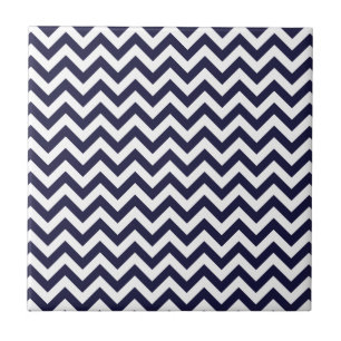 Navy Blue White Chevron Pattern Ceramic Tile