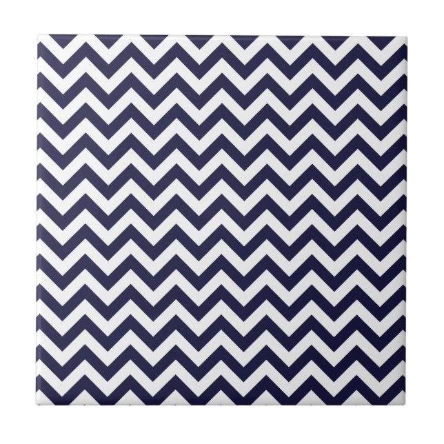 Navy Blue White Chevron Pattern Ceramic Tile (Front)