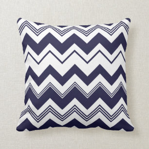 Navy Blue White Chevron Pattern Cushion
