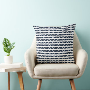 Navy Blue White Chevron Pattern Cushion