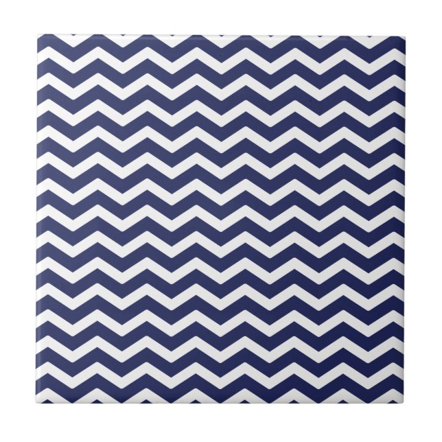 Navy Blue White Chevron Pattern Tile (Front)