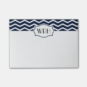 Navy Blue White Chevron Patterned Monogrammed Post-it Notes