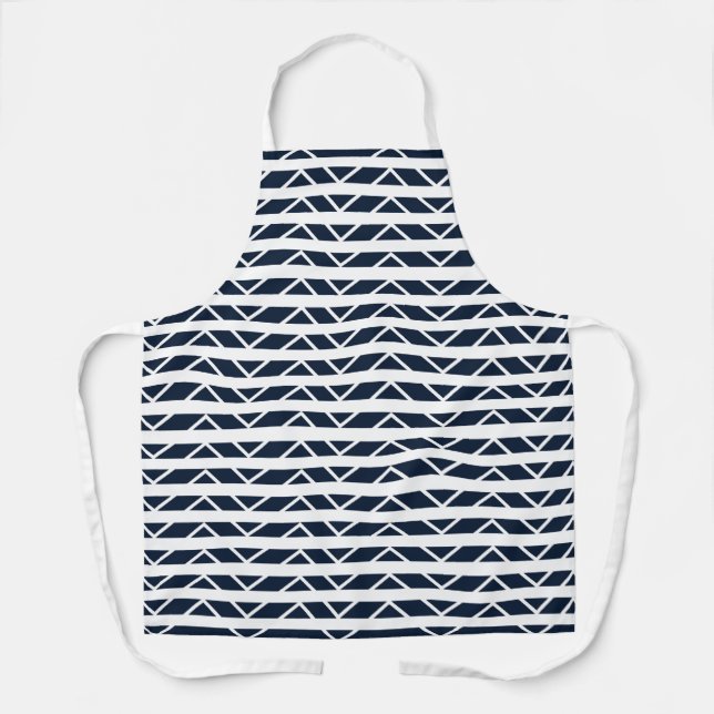 Navy Blue White Chevron Stripes Apron (Front)