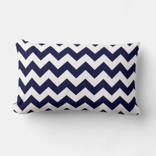 Navy Blue White Chevron Zig-Zag Pattern Lumbar Cushion